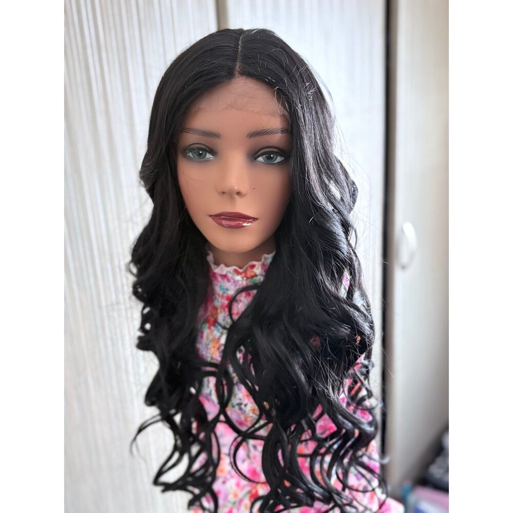 Premium HF Synthetic Wig Swiss Lace front T-part color Black 28” Legth New